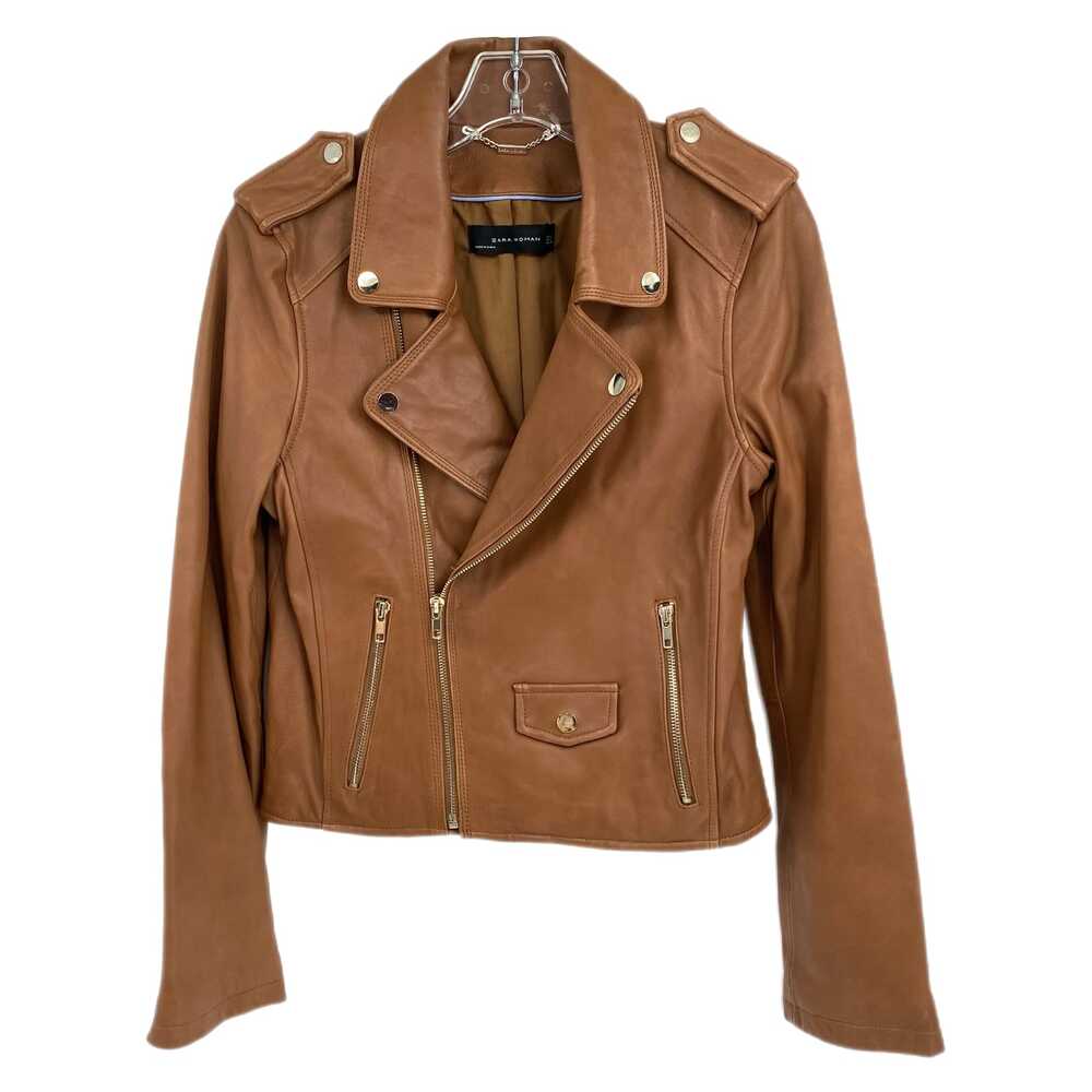 Zara Brown Zip Leather Jacket | Size M, Versatile Style